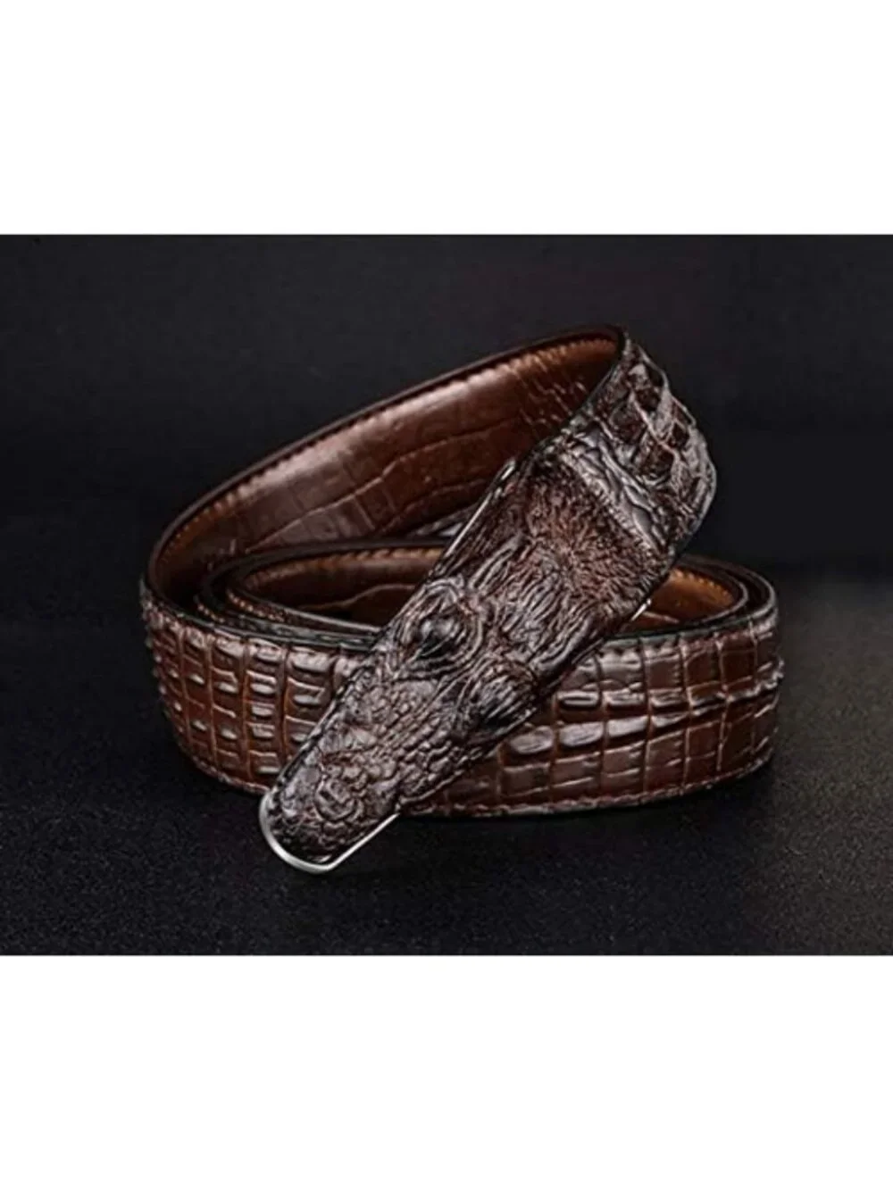 Stylish Men's Alligator Print Belt - Durable Cowhide with Chic Buckle Design